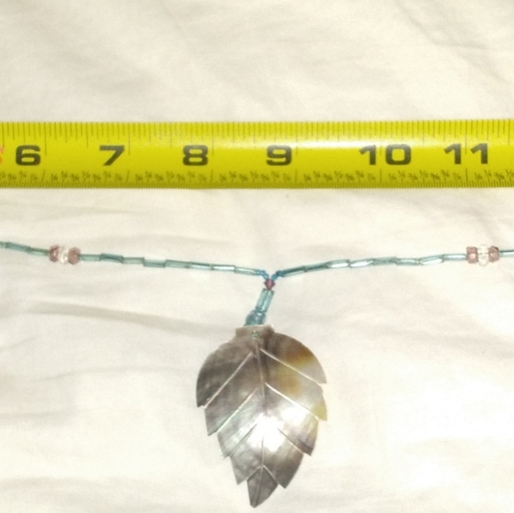 Hand beaded Abalone shell leaf statement necklace - Picture 3 of 3